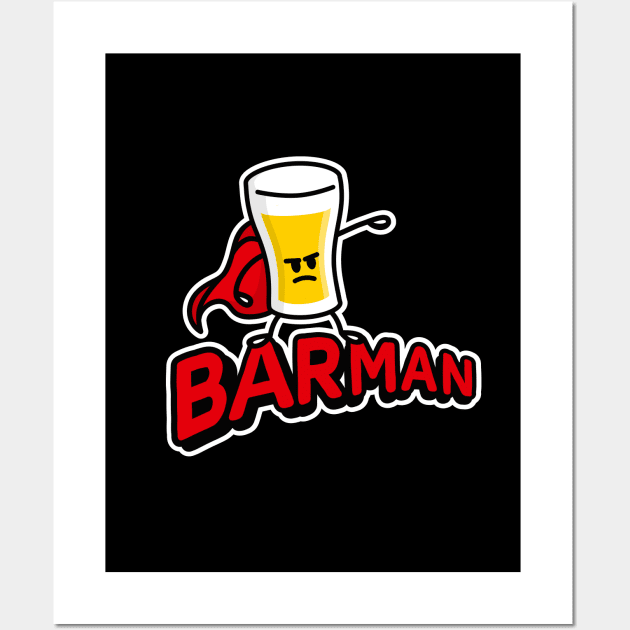 Barman, vintage Superhero comic Barkeeper Bartender Waiter Wall Art by LaundryFactory